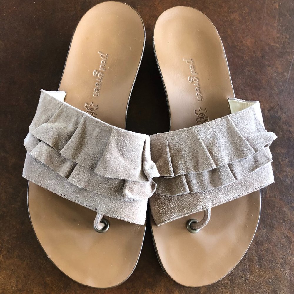 Paul Green Tan Suede Ruffle Slide Sandal Size 7.5